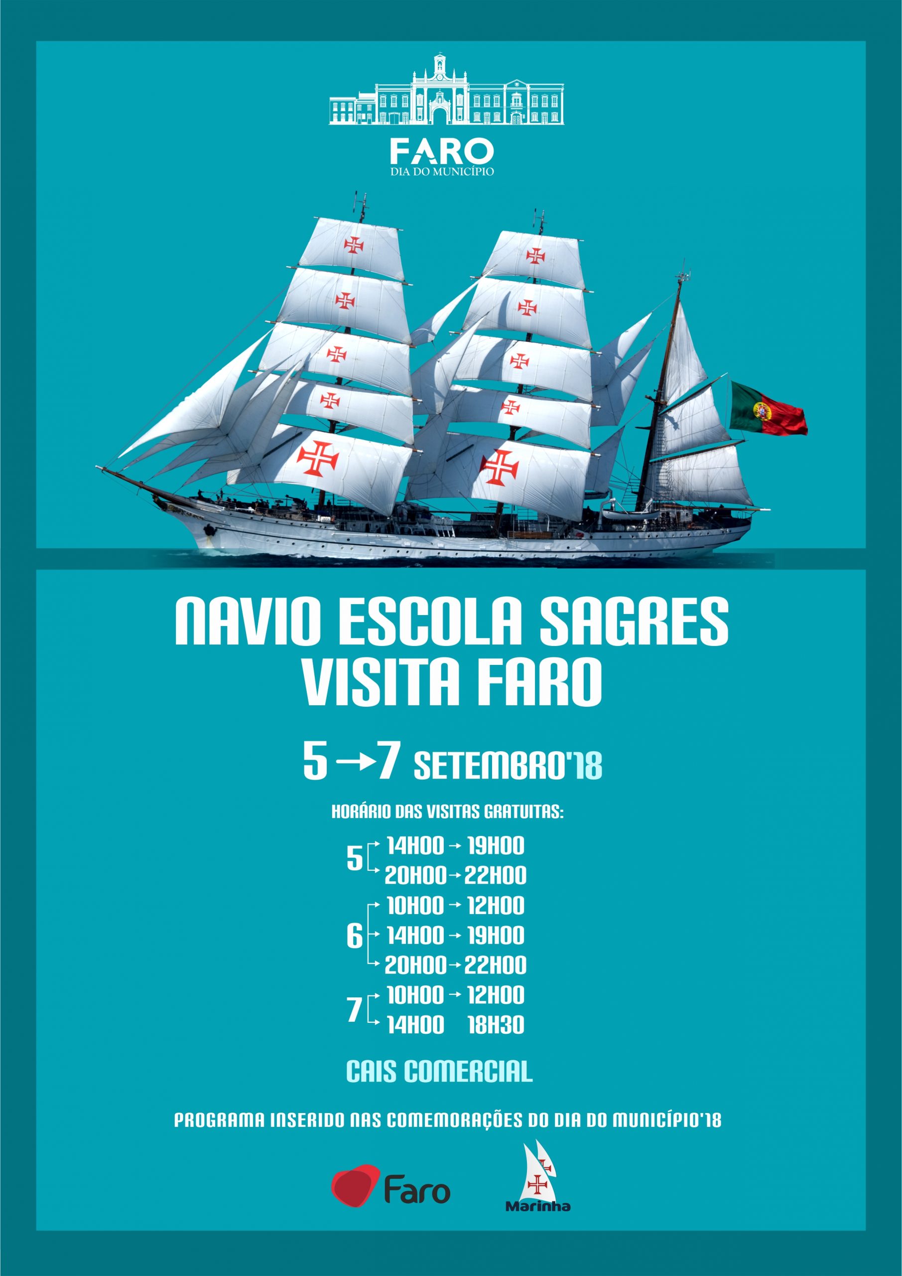 Faro recebe Navio Escola Sagres de 05 a 08 de Setembro