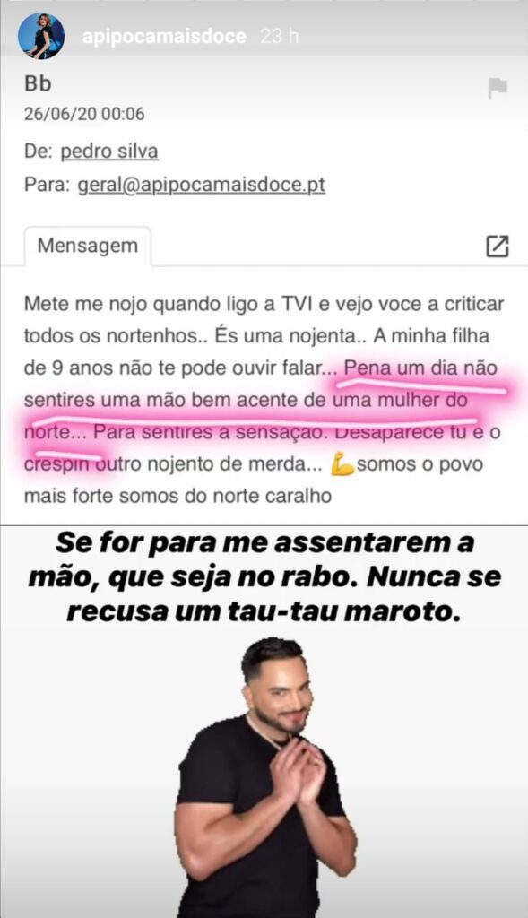 Big Brother: “Se for para me assentarem a mão, que seja no rabo”, respondeu A Pipoca Mais Doce a um email ofensivo