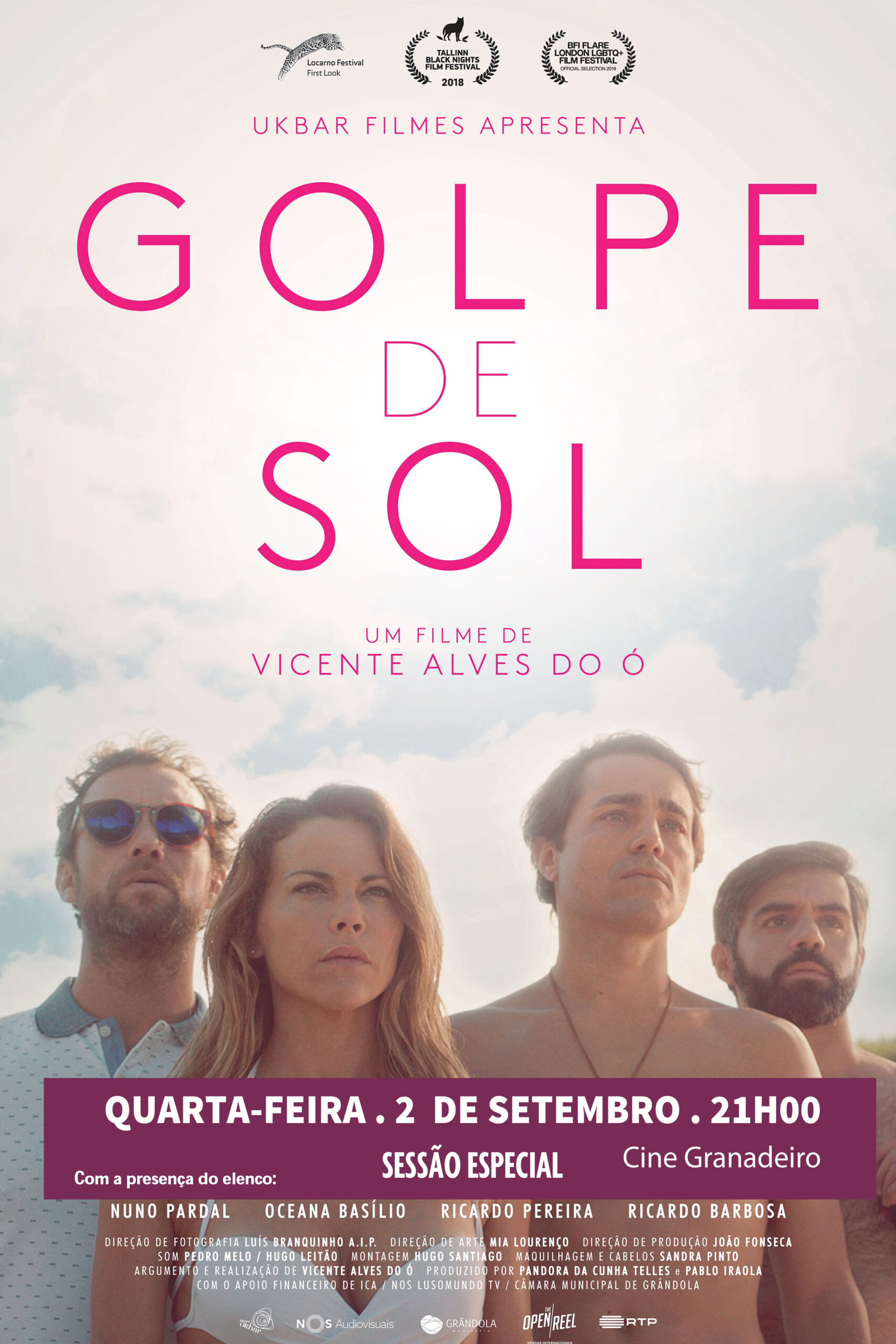 Filme ‘Golpe de Sol’ será exibido em Grândola com a presença dos atores Oceana Basilio, Ricardo Pereira, Nuno Pardal, Ricardo Barbosa e do realizador Vicente Alves do Ó