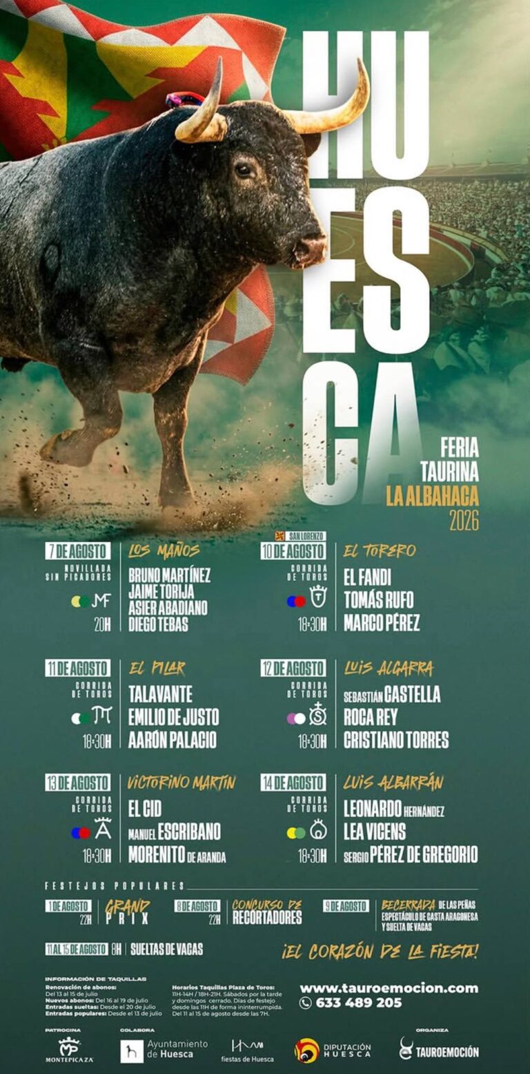 Feira Taurina de Huesca 2026 anuncia cartéis com Roca Rey, Talavante, Castella e Lea Vicens