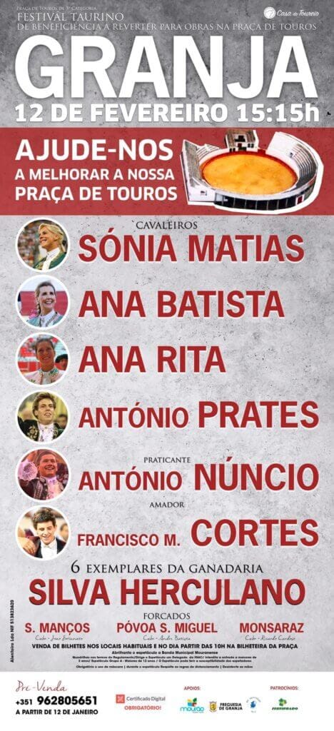 12 de Fevereiro: O Cartaz Oficial do Festival Taurino na Granja