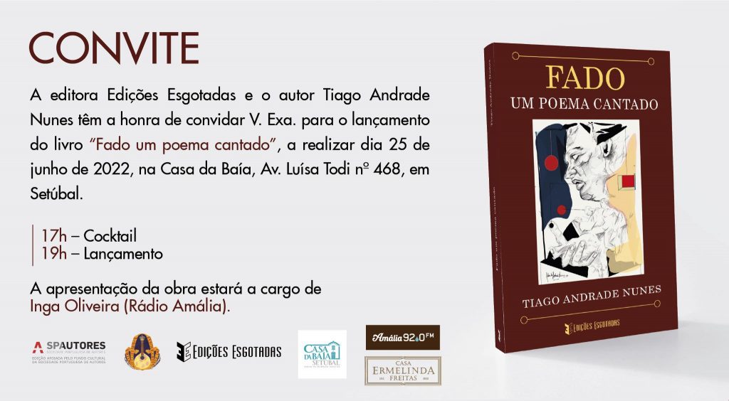25 de Junho: Tiago Andrade Nunes apresenta o seu mais recente livro, "Fado Um Poema Cantado'