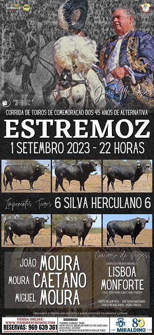 Cartel rematado para corrida de touros em Estremoz a 1 de Setembro