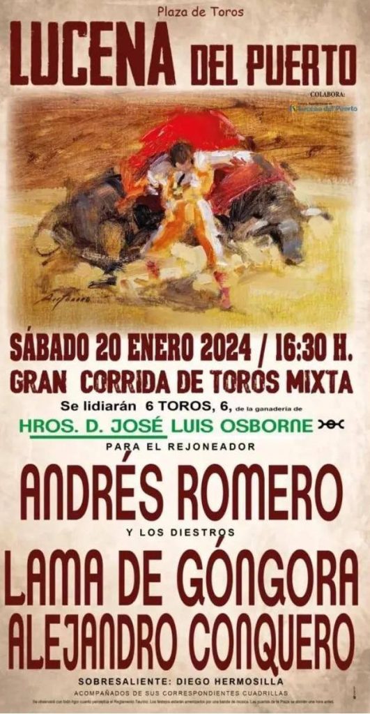 Corrida de touros mista em Lucena del Puerto a 20 de Janeiro