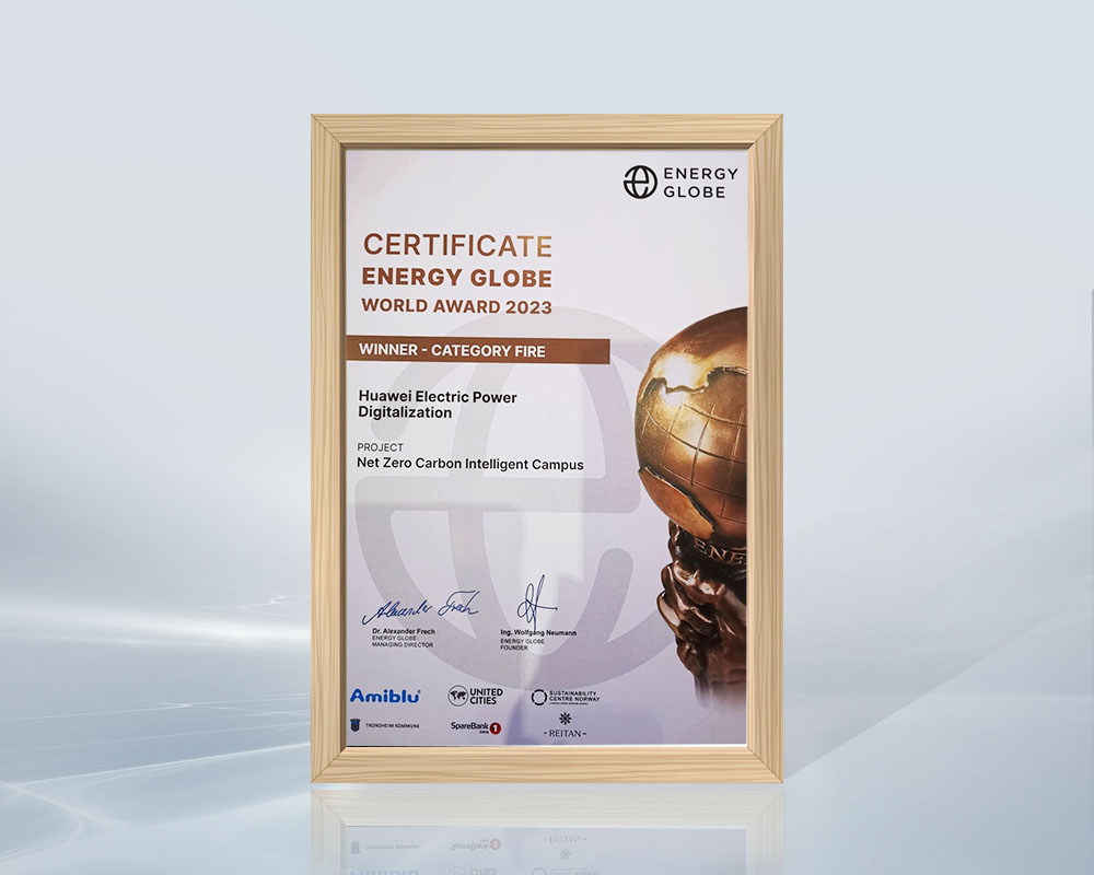 Certificado do Prémio Mundial Energy Globe (Imagem: Huawei)